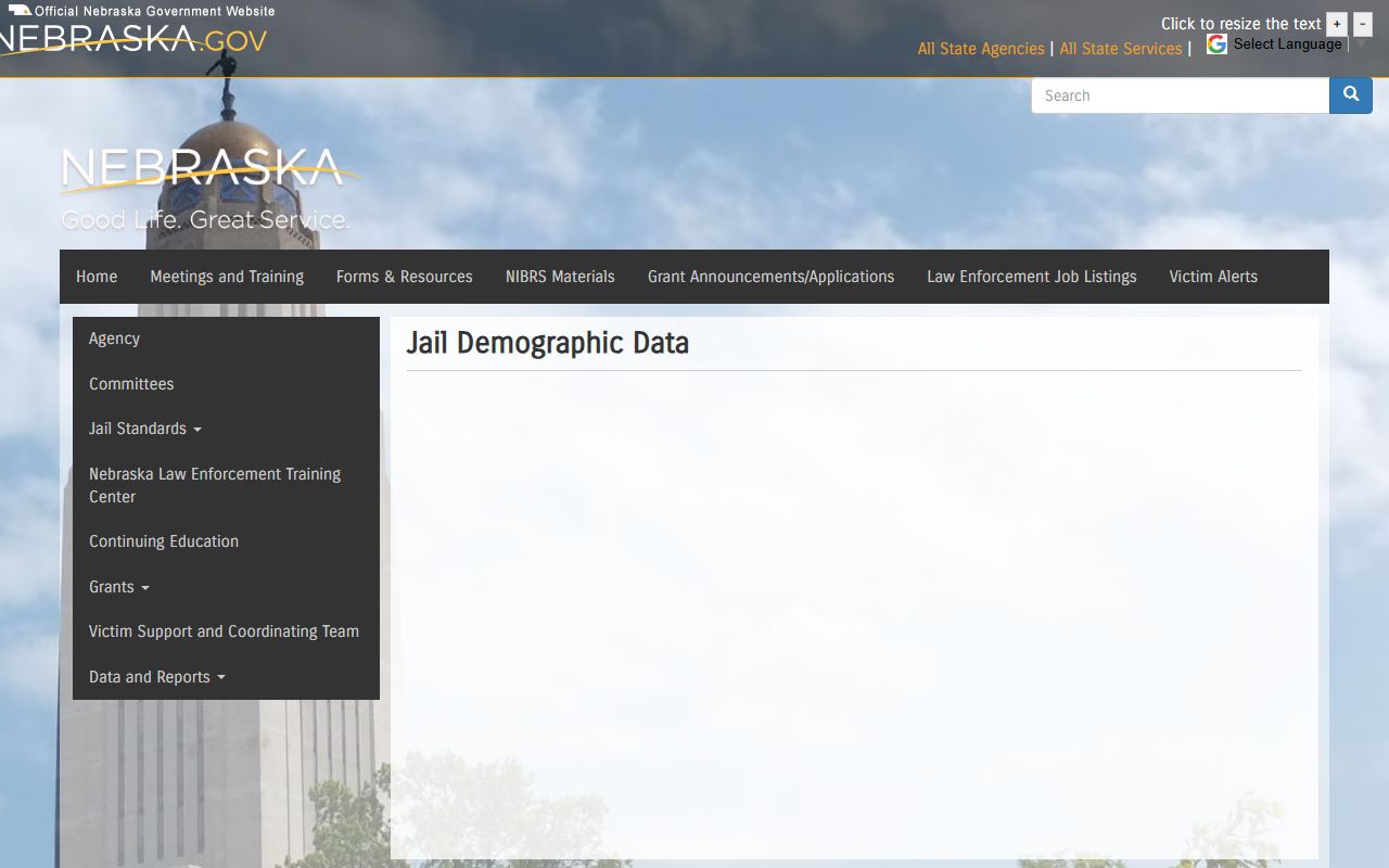 Nebraska jail demographic data source for Dixon County inmate population context